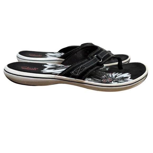 Clarks Breeze Mila Thong Sandals Adjustable White Black Comfort Slides Walking - Picture 3 of 7